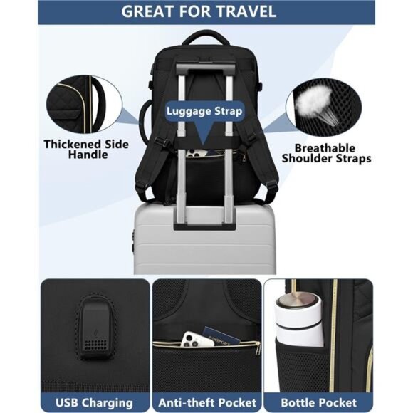 Womens Travel Backpack Personal Black